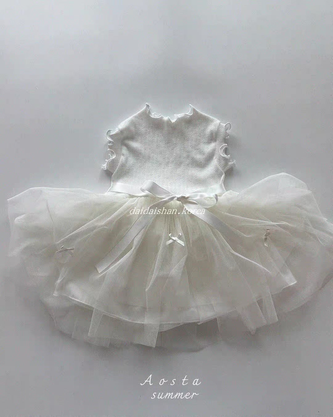 Korean Kidswear Floral Embroidered Tulle Princess Dress | White (Instock)