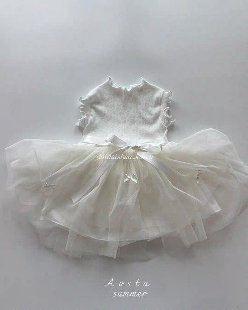 Korean Kidswear Floral Embroidered Tulle Princess Dress | White (Instock)