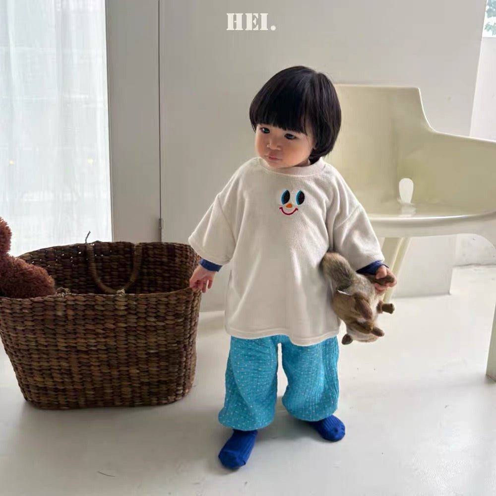 Korean Kidswear | Smiley Face Embroidered Terry T-Shirt