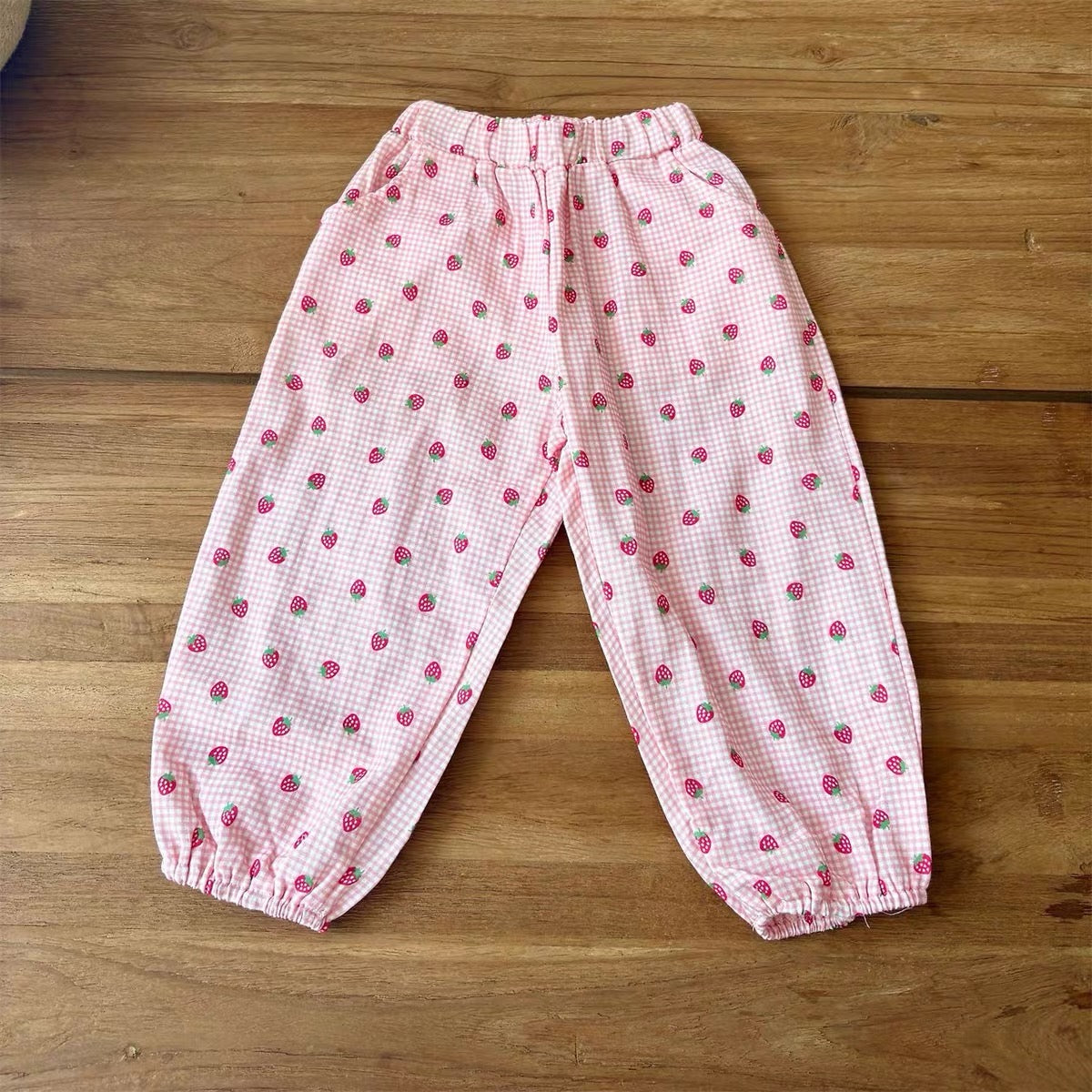 Korean Kidswear | Strawberry Print Baby Jogger Pants - 2 Colors