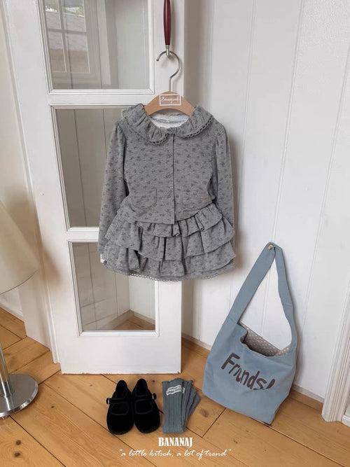 Korean Kidswear Grey Floral Ruffle Skirt & Top
