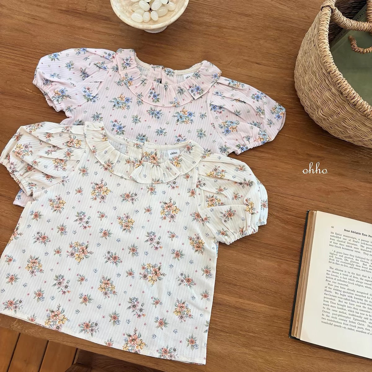 Korean Kidswear | Floral Peter Pan Collar Puff Sleeve Blouse