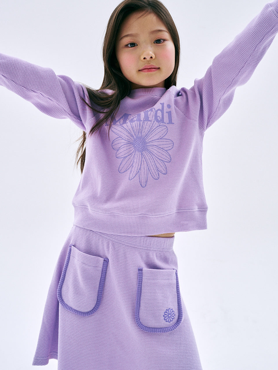 Mardi Mercredi Kids Waffle Raglan Sweatshirt – Lilac alternate view 2 by Mini Kelly