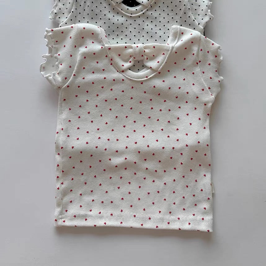 Korean Kidswear | Heart Print Flutter Sleeve Tee