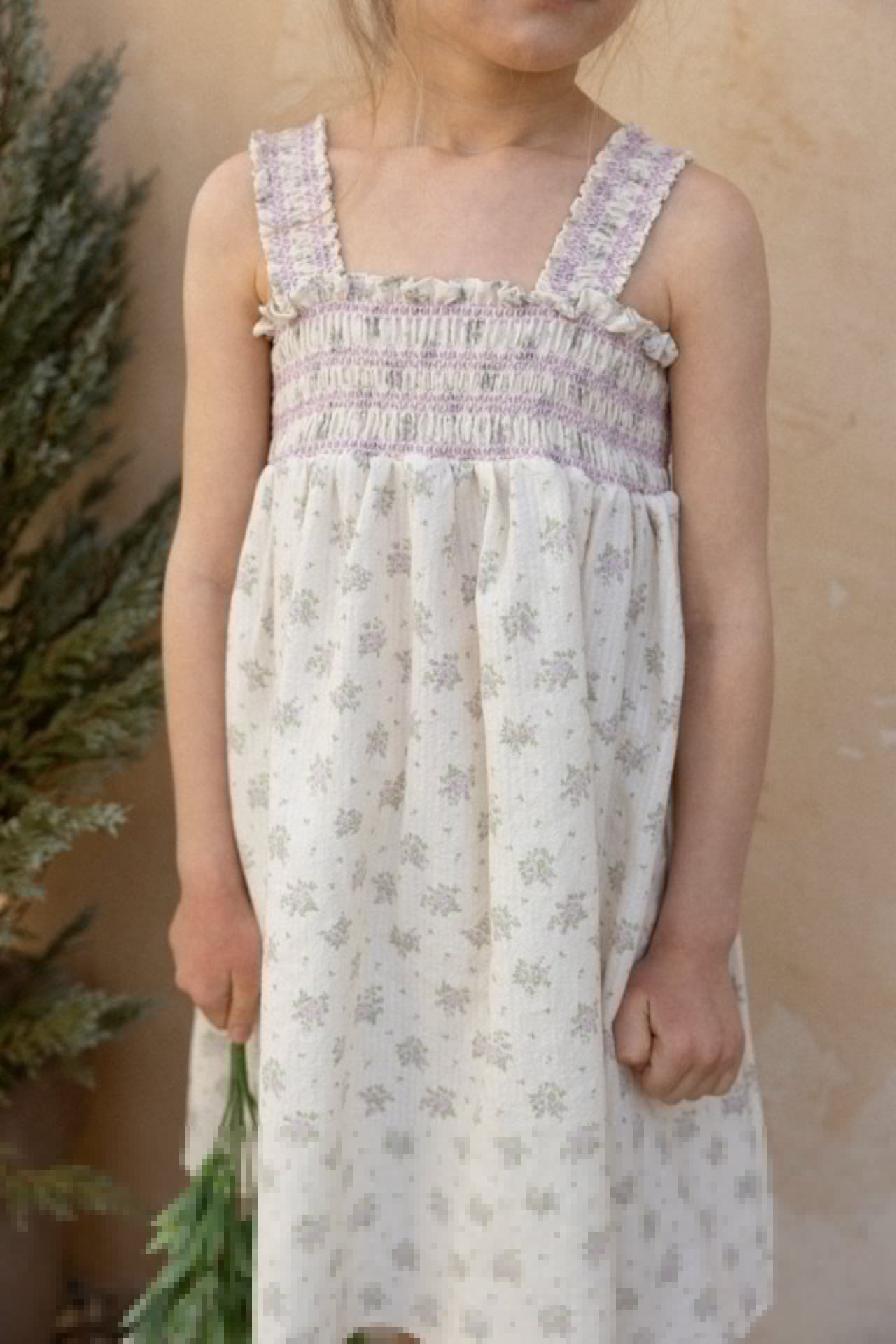Korean Kidswear | Floral Smocked Purple Sun dress