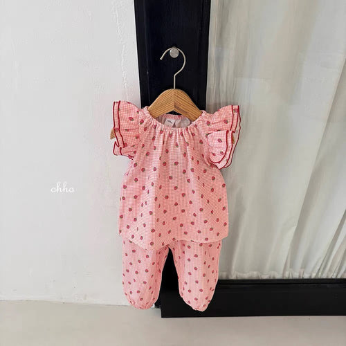 Korean Kidswear | Strawberry Print Puff Sleeve Dress