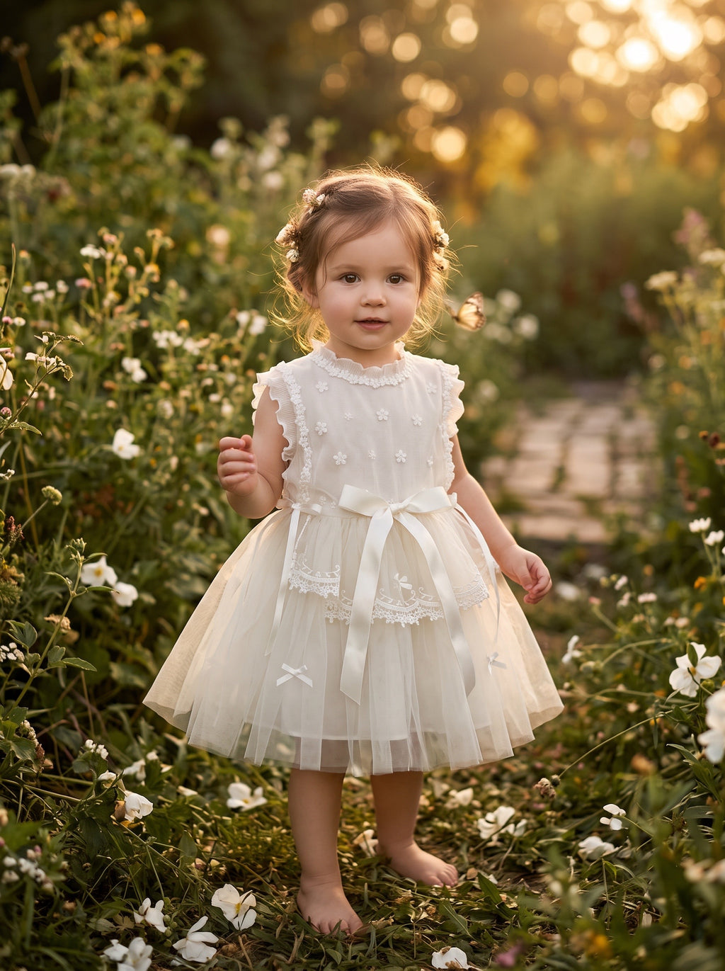 Korean Kidswear Floral Embroidered Tulle Princess Dress | White (Instock)