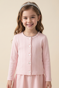 Korean Kidswear Pink Heart Button Pointelle Cardigan