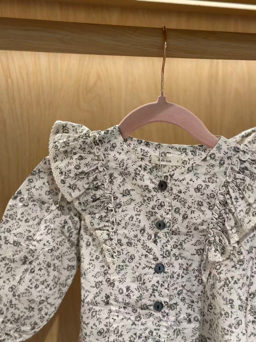 Vintage Floral Ruffle Blouse & Skirt – Grey alternate view 4 by Mini Kelly