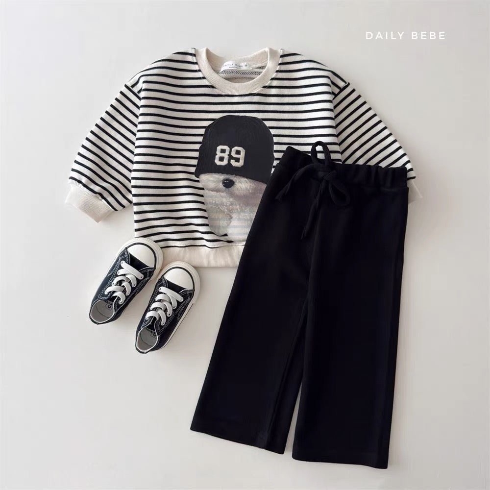 Korean Kidswear | DAILY BEBE Stripe Puppy Sweatshirt