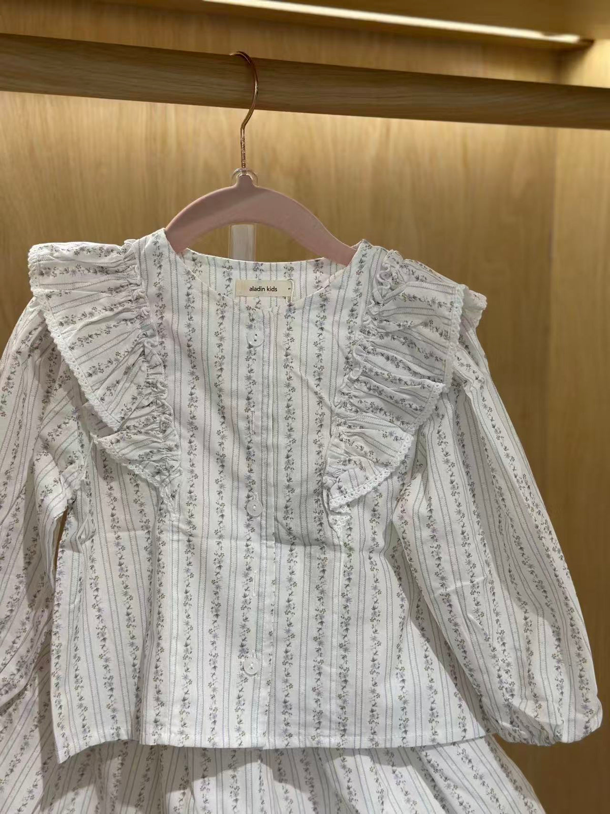 Vintage Floral Ruffle Blouse & Skirt – White alternate view 6 by Mini Kelly
