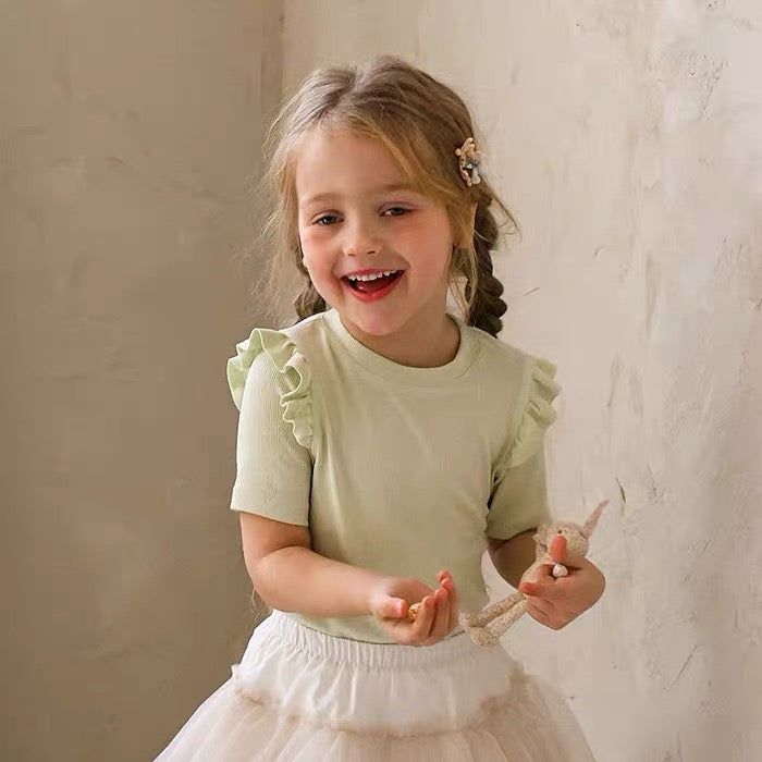Korean Kidswear - Flutter Sleeve Ribbed Tee