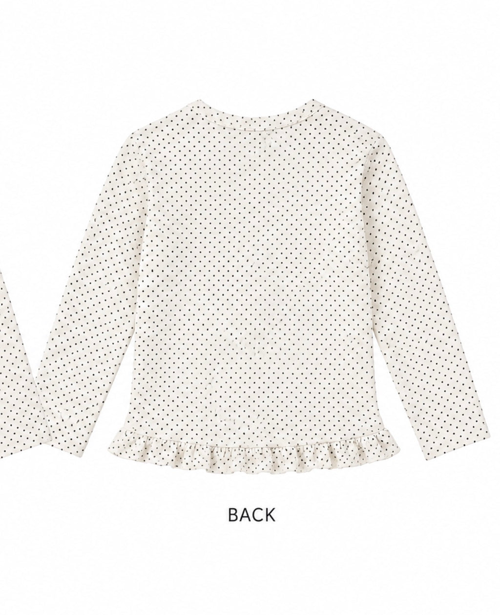 Korean Kidswear PLAINMOOD Dot Ruffle Long Sleeve White Top
