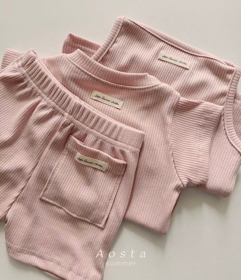 Korean Kidswear | Ribbed Pocket Pink Shorts