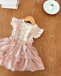 Korean Kidswear | Eyelet Suspender Pink Skirt Only