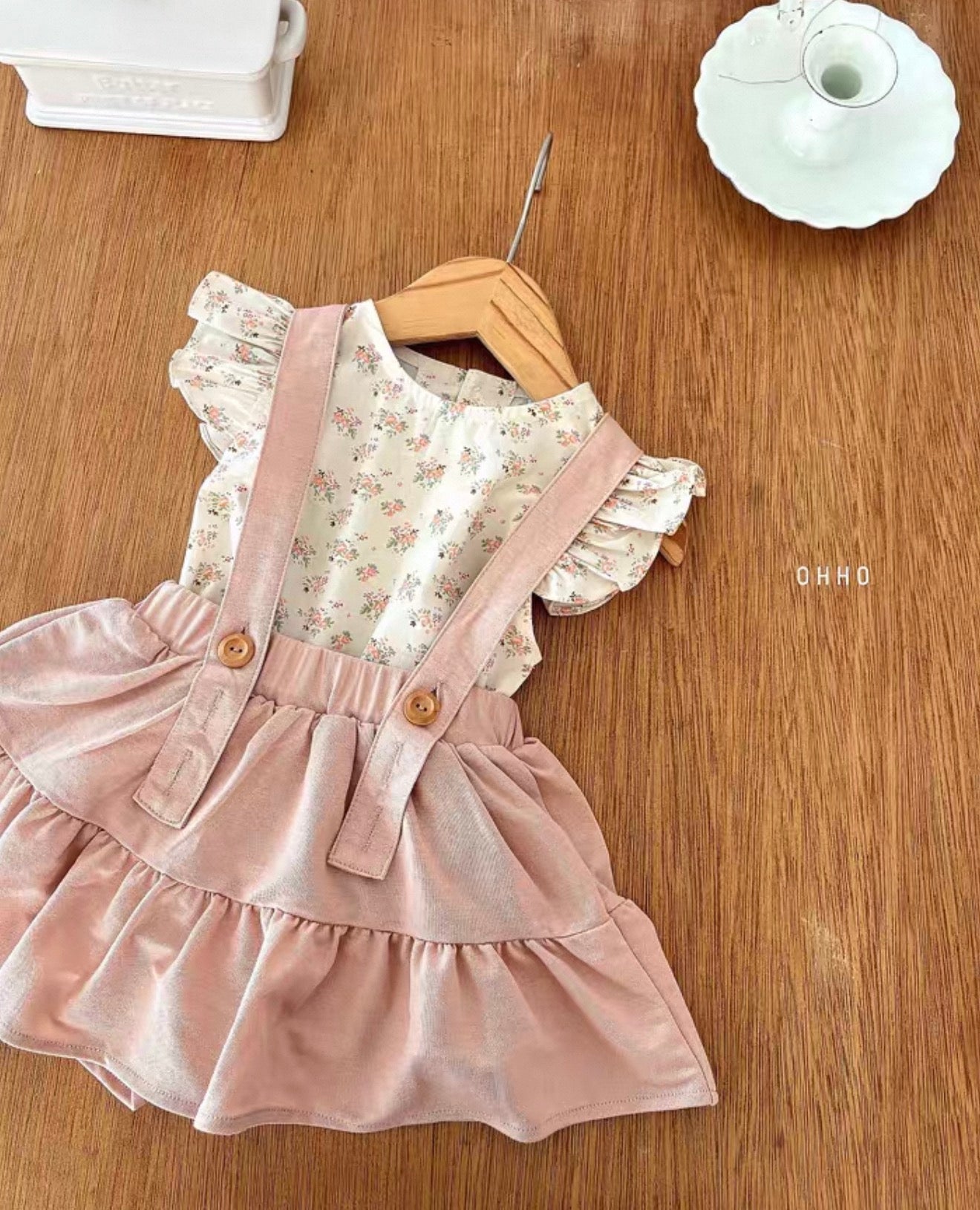 Korean Kidswear | Eyelet Suspender Pink Skirt Only