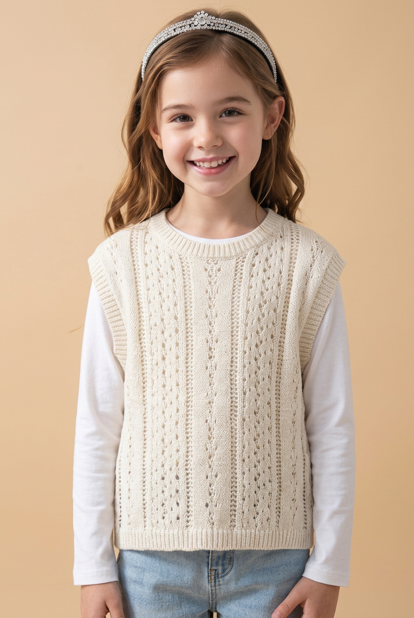 Pointelle Knit Vest by Mini Kelly