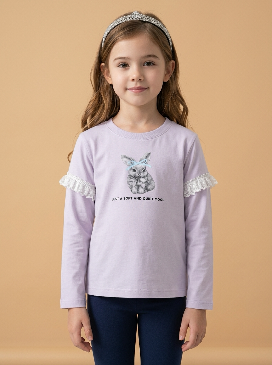 Korean Kidswear | Bunny Lace Long Sleeve Lavender Tee