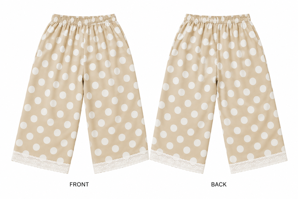 Korean Kidswear Polka Dot Lace Trim Wide Leg Pants