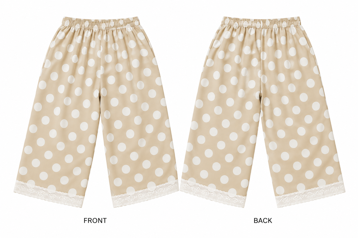 Korean Kidswear Polka Dot Lace Trim Wide Leg Pants