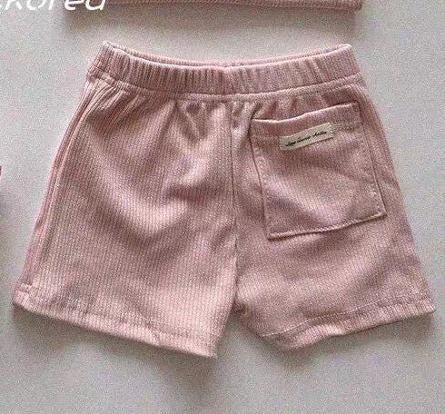 Korean Kidswear | Ribbed Pocket Pink Shorts