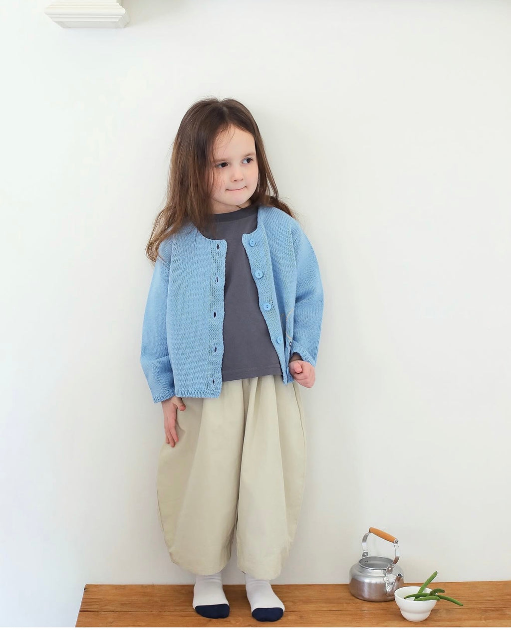 BIEN A BIEN Blue Embroidered Knit Cardigan - Korean Kidswear