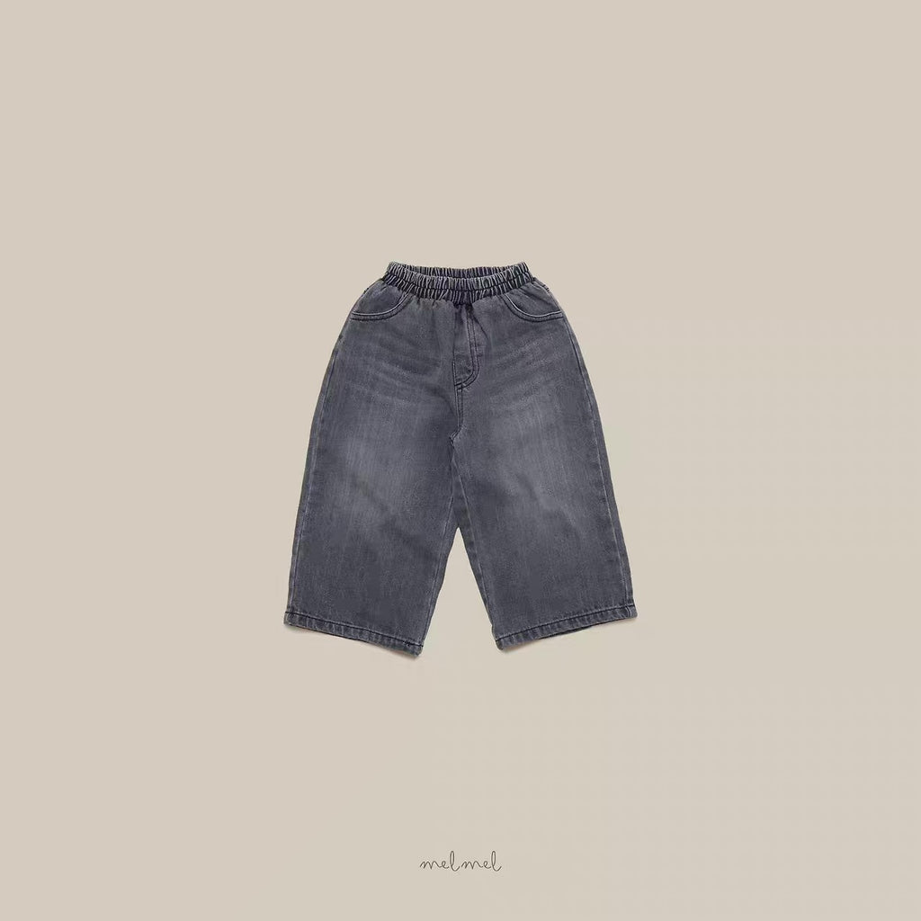 Korean Kidswear Washed Wide Leg Jeans – Charcoal