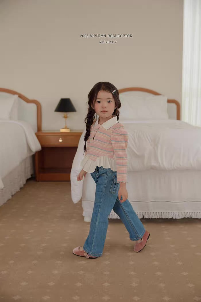 Korean Kidswear Plaid Ruffle Collar Top - 2 Colors