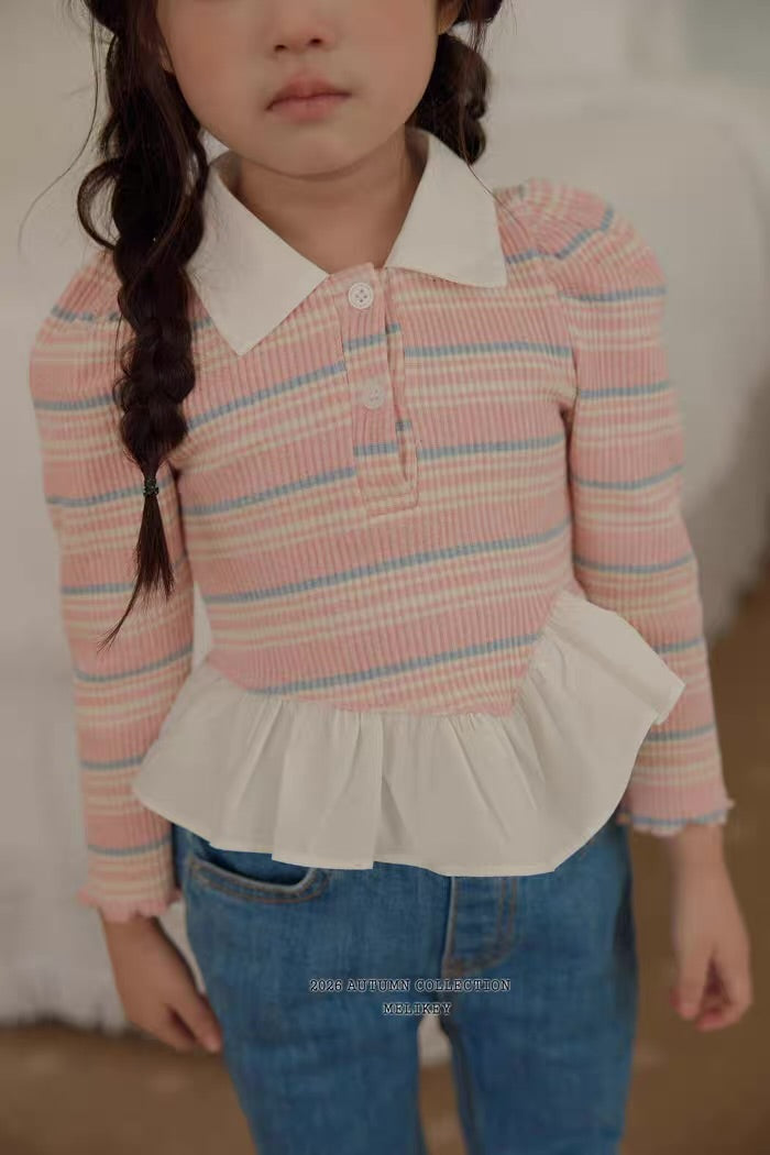 Korean Kidswear Plaid Ruffle Collar Top - 2 Colors