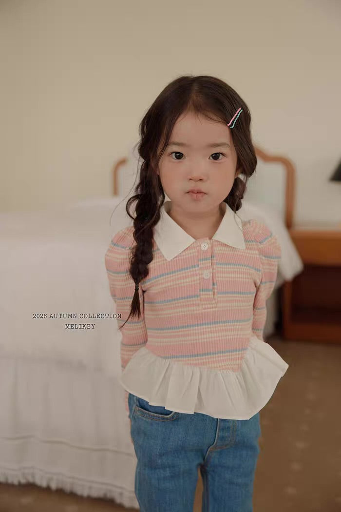 Korean Kidswear Plaid Ruffle Collar Top - 2 Colors