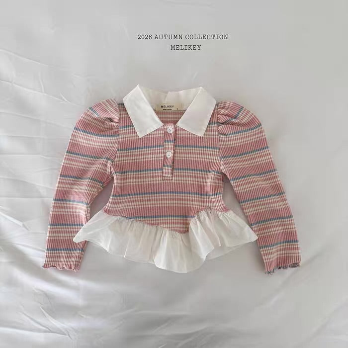 Korean Kidswear Plaid Ruffle Collar Top - 2 Colors
