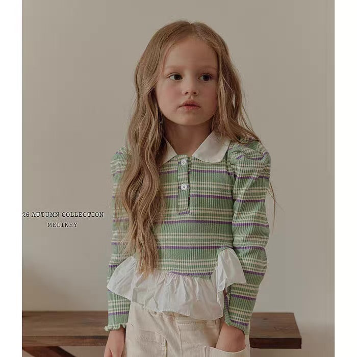 Korean Kidswear Plaid Ruffle Collar Top - 2 Colors