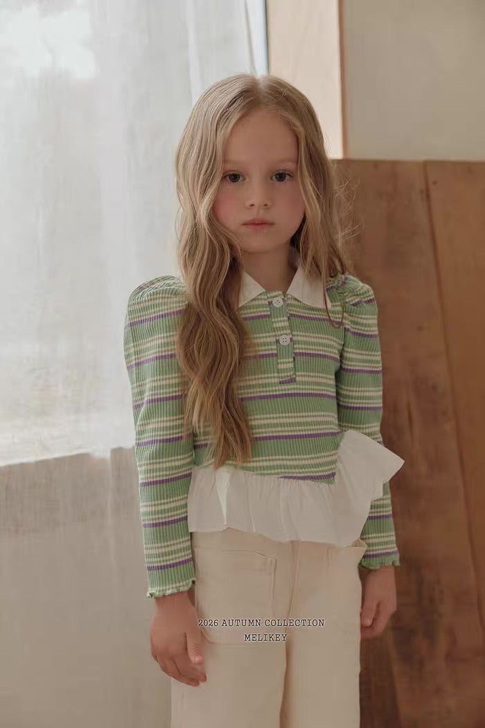Korean Kidswear Plaid Ruffle Collar Top - 2 Colors
