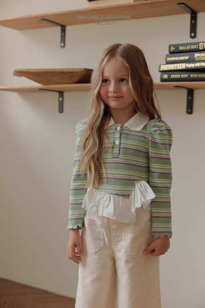 Korean Kidswear Plaid Ruffle Collar Top - 2 Colors
