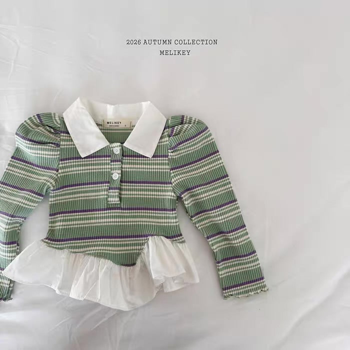 Korean Kidswear Plaid Ruffle Collar Top - 2 Colors
