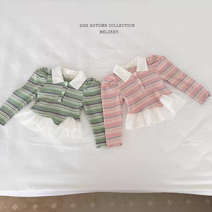 Korean Kidswear Plaid Ruffle Collar Top - 2 Colors