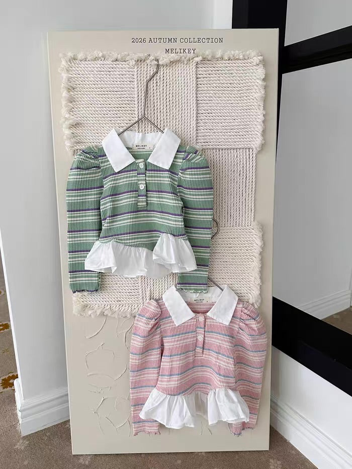 Korean Kidswear Plaid Ruffle Collar Top - 2 Colors