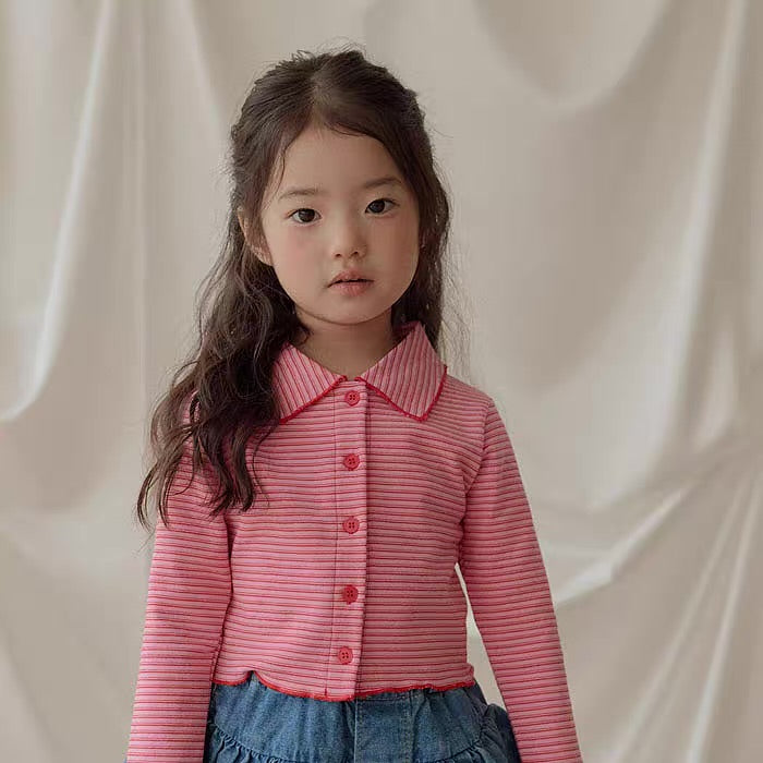 Korean Kidswear Pink Striped Collar Top