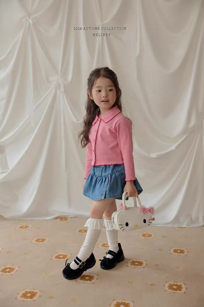 Korean Kidswear Pink Striped Collar Top