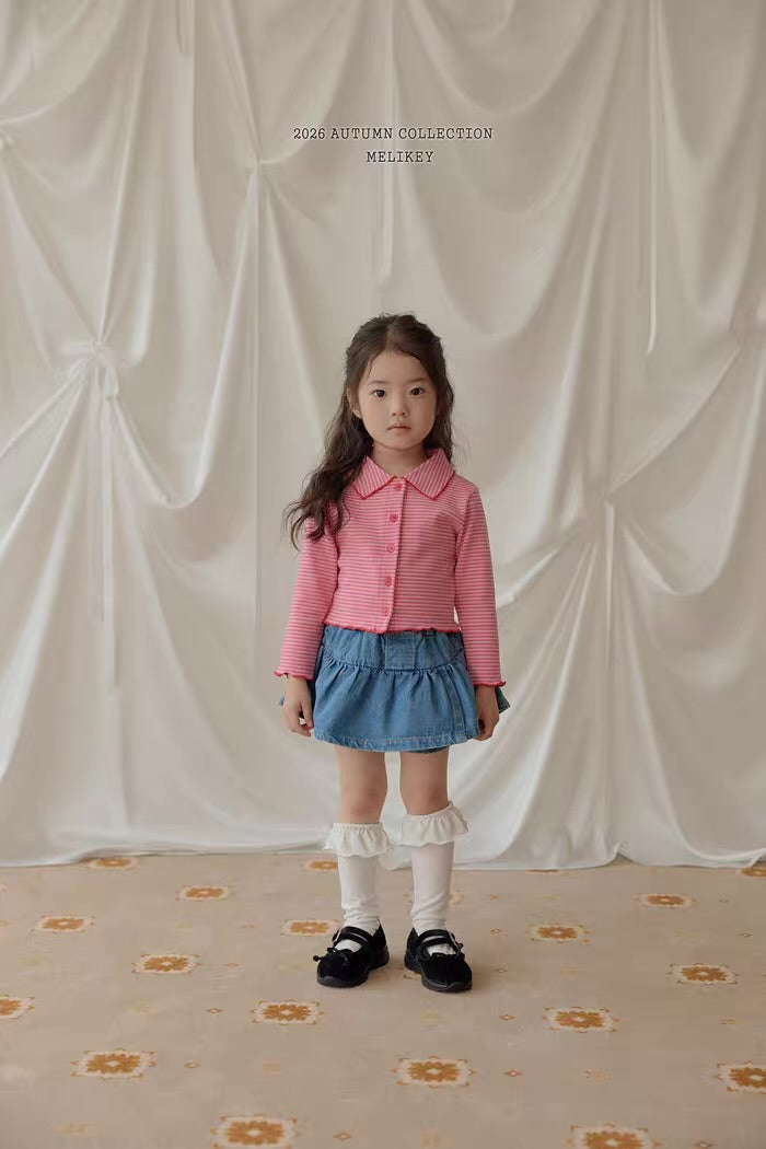 Korean Kidswear Pink Striped Collar Top