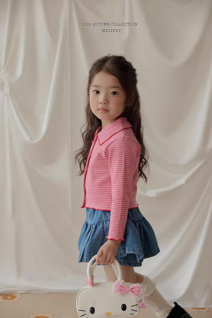 Korean Kidswear Pink Striped Collar Top