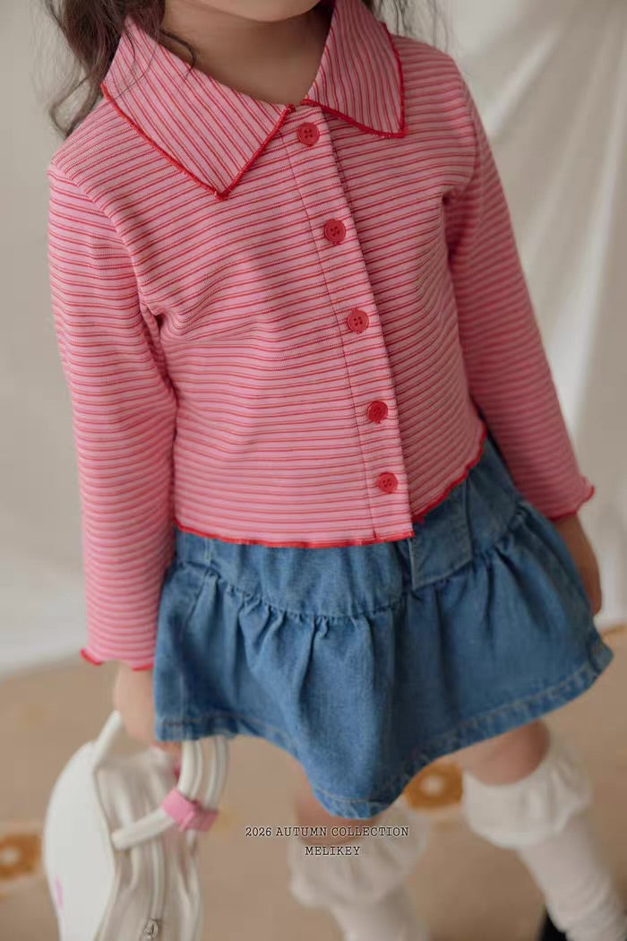Korean Kidswear Pink Striped Collar Top