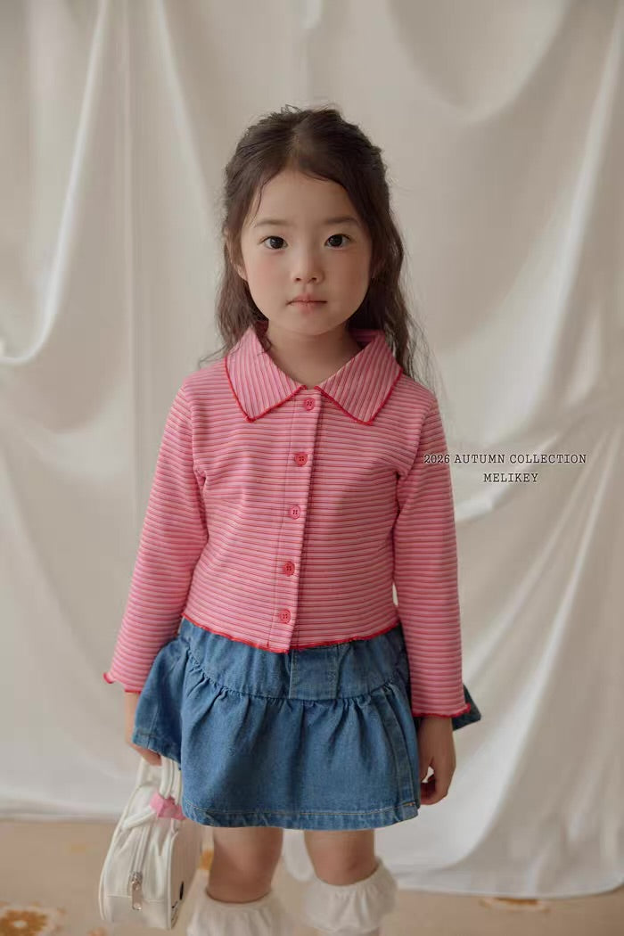 Korean Kidswear Pink Striped Collar Top