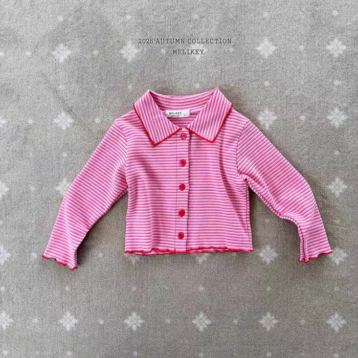 Korean Kidswear Pink Striped Collar Top