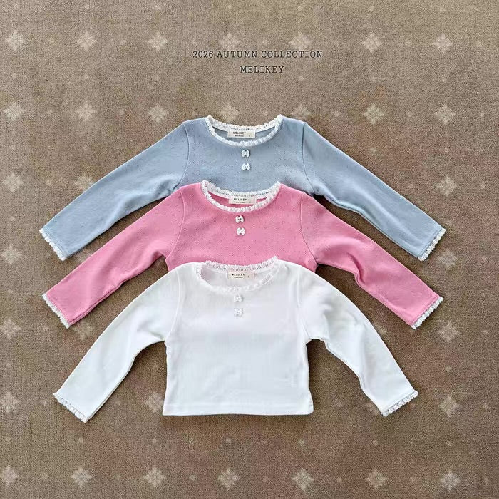 Korean Kidswear Lace Trim Long Sleeve Top - 3 Colors