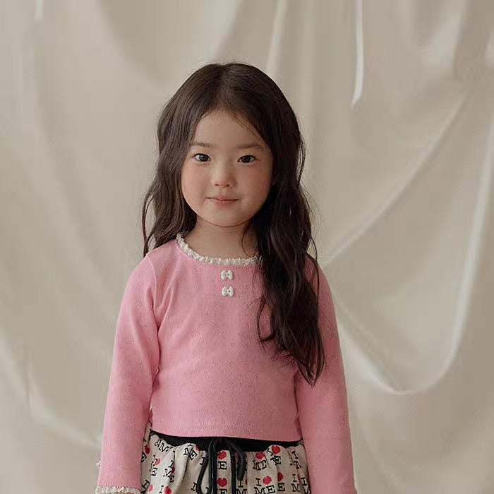 Korean Kidswear Lace Trim Long Sleeve Top - 3 Colors