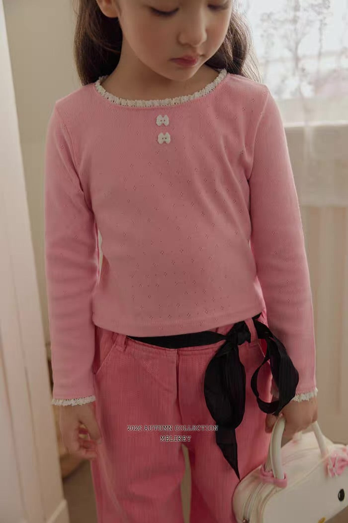 Korean Kidswear Lace Trim Long Sleeve Top - 3 Colors