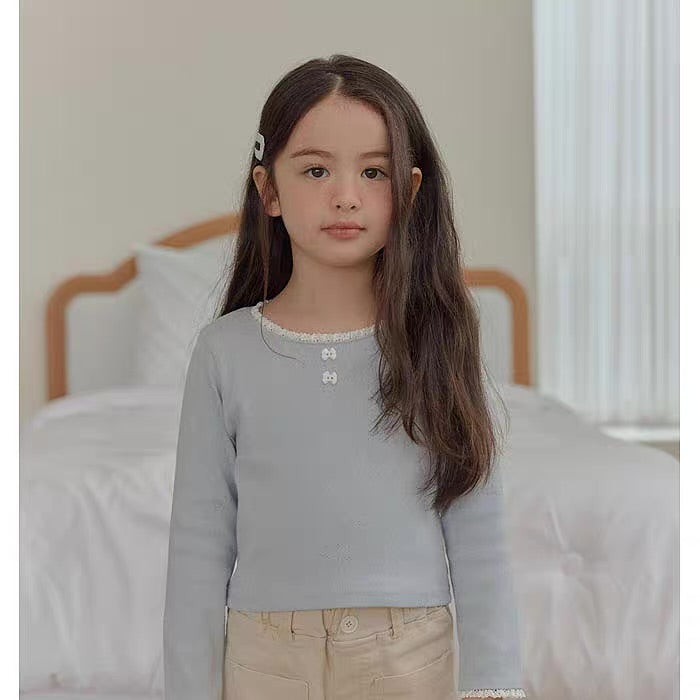 Korean Kidswear Lace Trim Long Sleeve Top - 3 Colors
