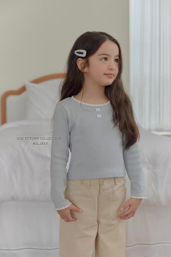 Korean Kidswear Lace Trim Long Sleeve Top - 3 Colors