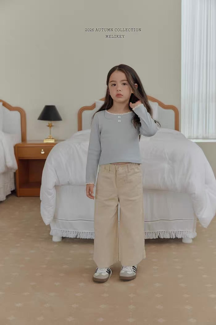 Korean Kidswear Lace Trim Long Sleeve Top - 3 Colors